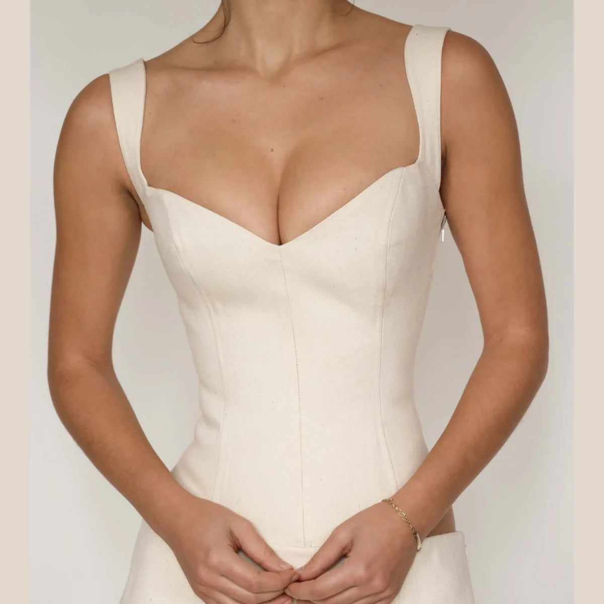 Top Corset com Zíper Frontal e Alças Duplas