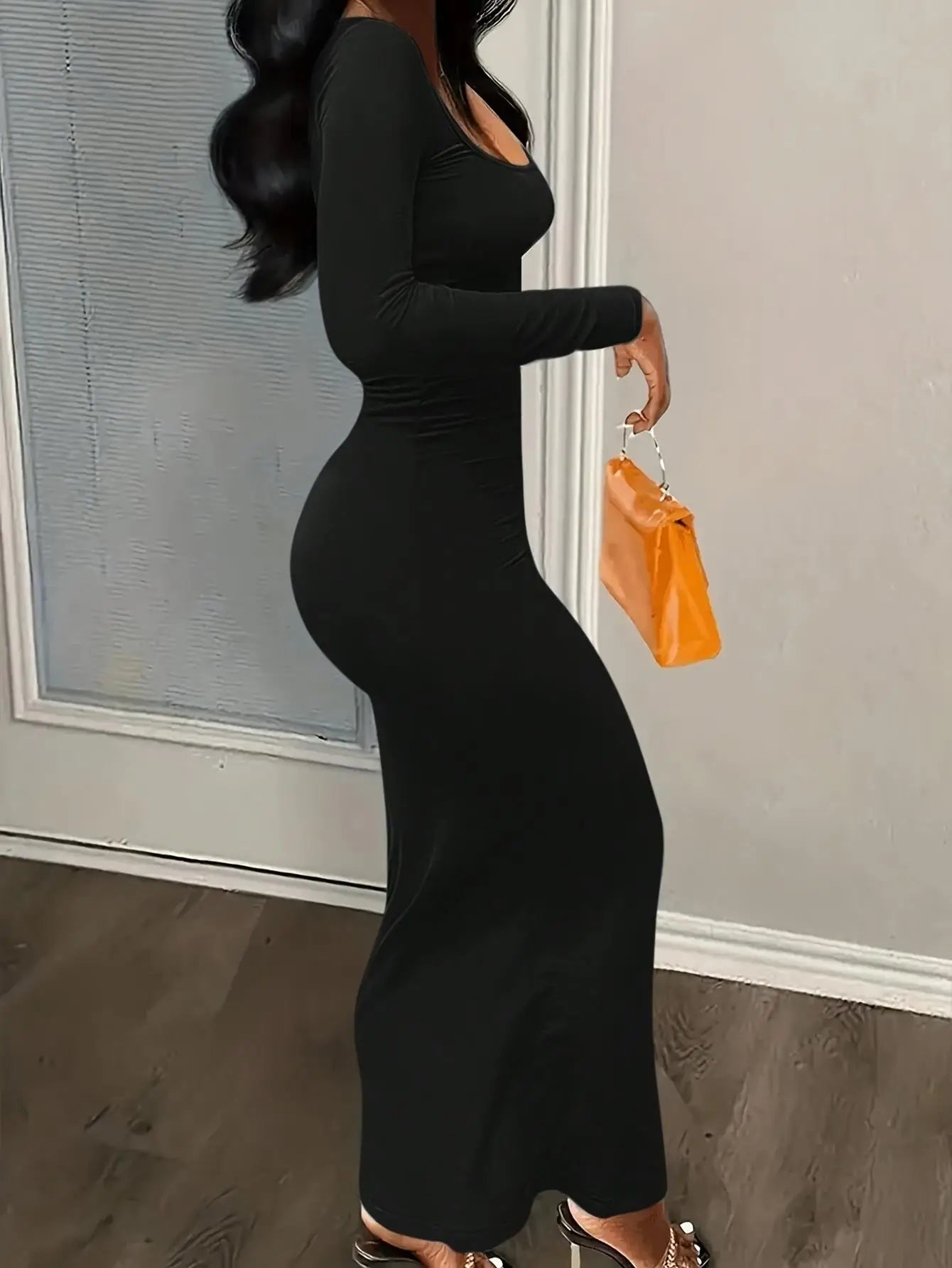 Vestido Longo Elegante com Decote Redondo