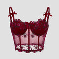 Corset Feminino Sexy de Renda com Estrutura de Barbatanas e Bojo