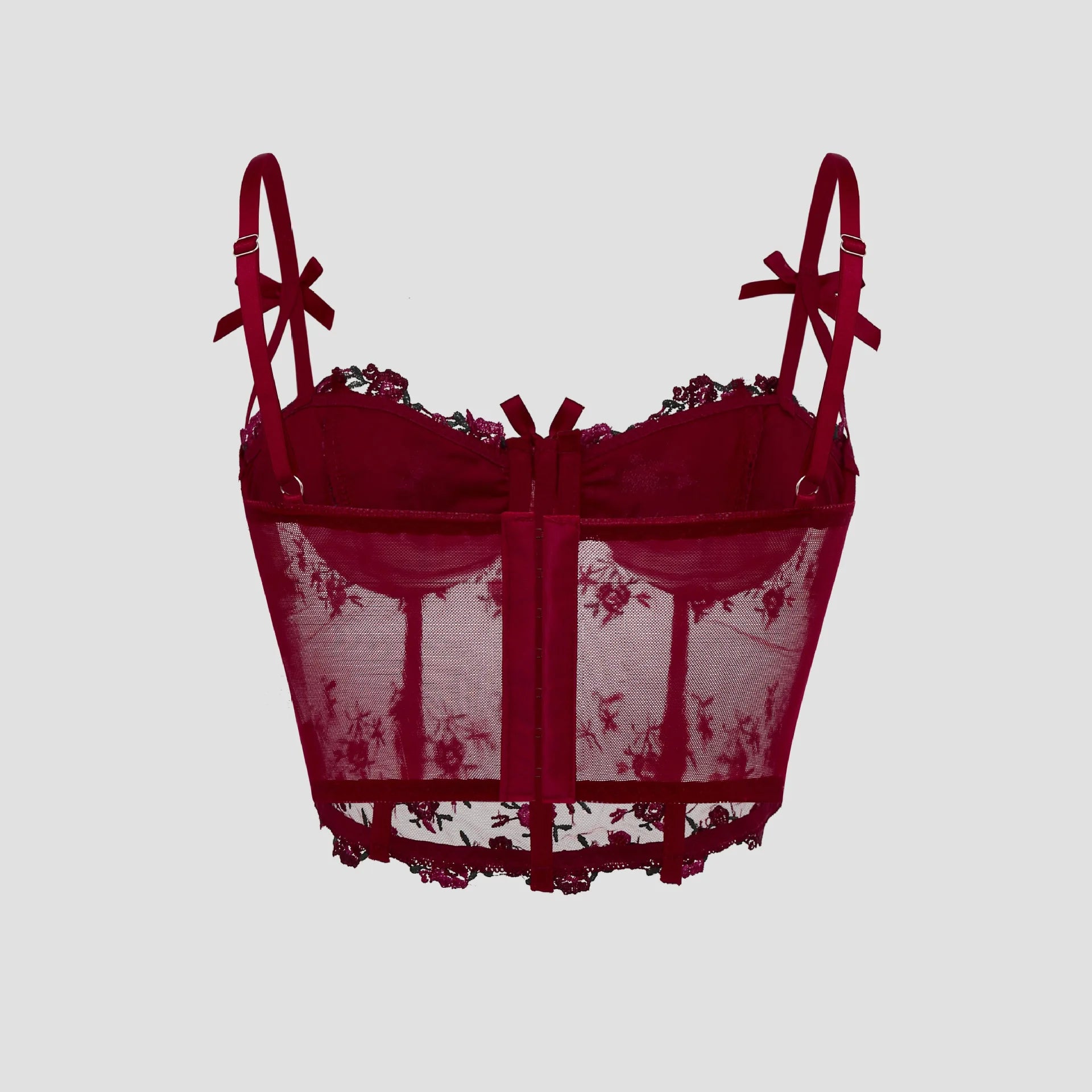 Corset Feminino Sexy de Renda com Estrutura de Barbatanas e Bojo