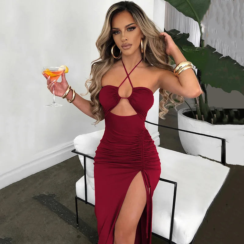 Vestido Midi Feminino Sexy Sem Mangas e Com Costas Nuas
