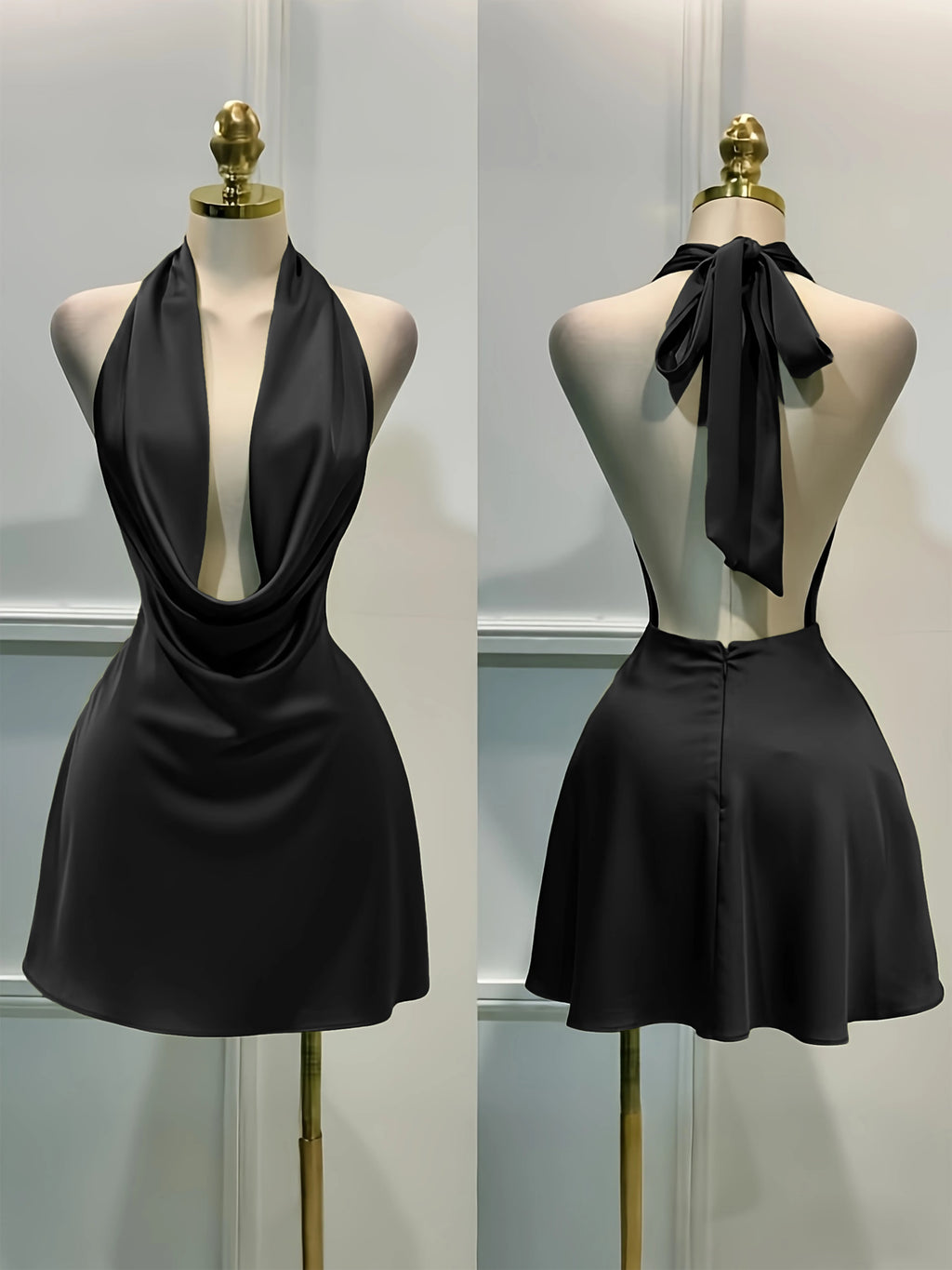 Vestido Midi de Cetim com abertura nas Costas e Decote Aberto