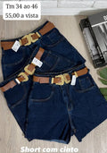 short jeans azul esculro com cinto