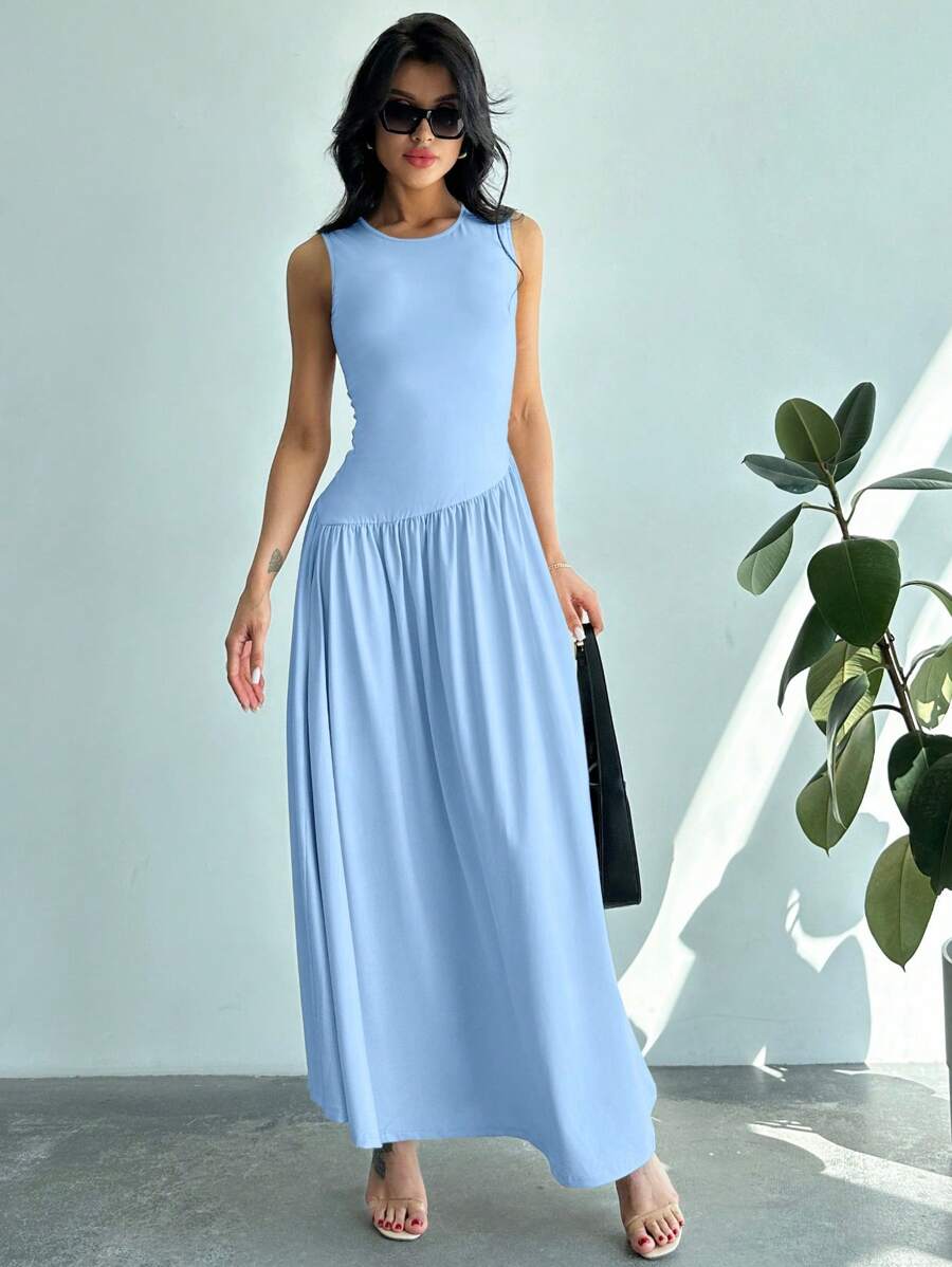 Vestido Longo Sem Mangas Marrom Escuro - Belle Lily