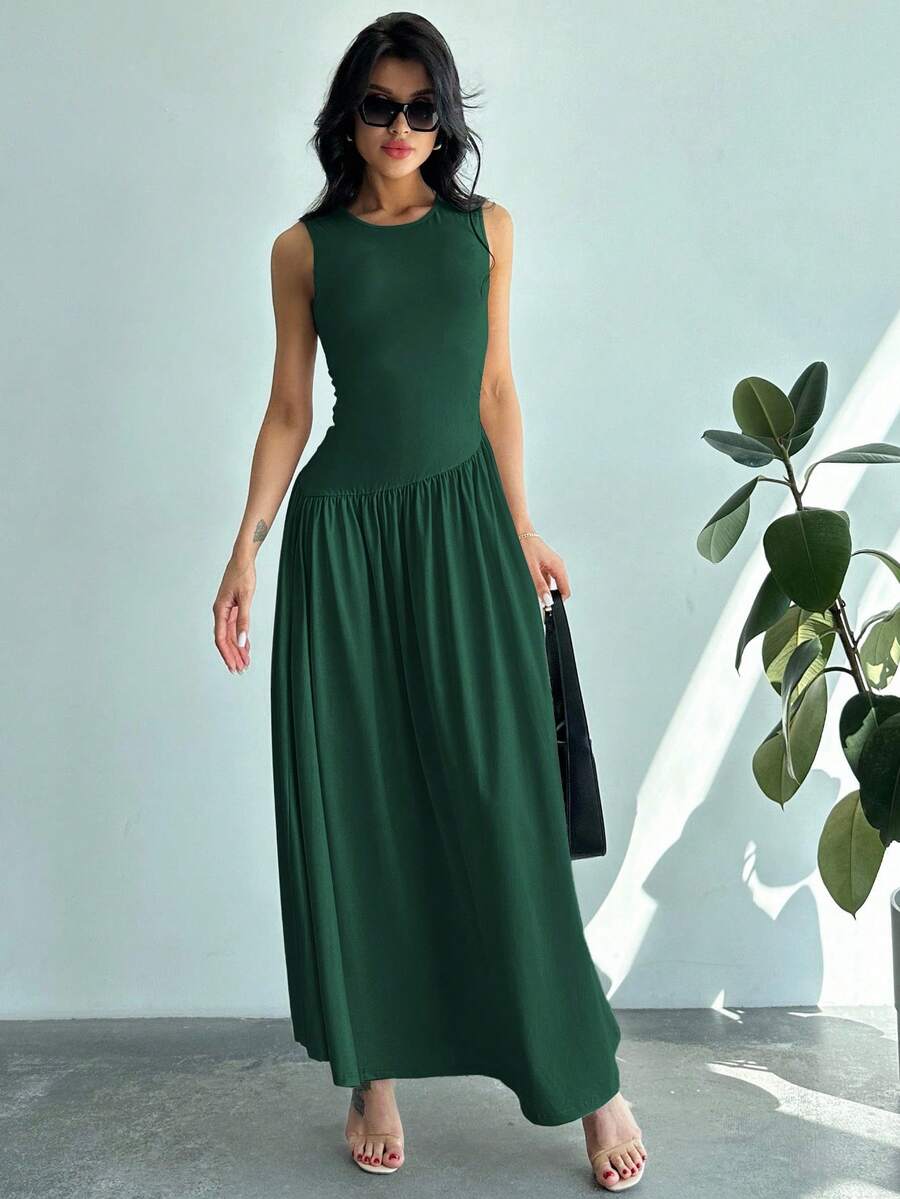 Vestido Longo Sem Mangas Marrom Escuro - Belle Lily