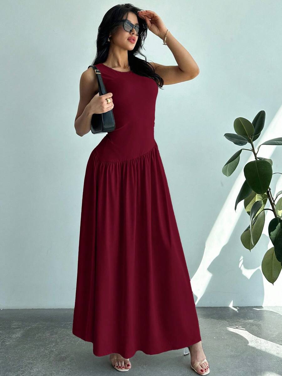 Vestido Longo Sem Mangas Marrom Escuro - Belle Lily