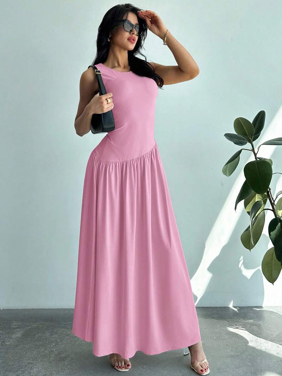 Vestido Longo Sem Mangas Marrom Escuro - Belle Lily