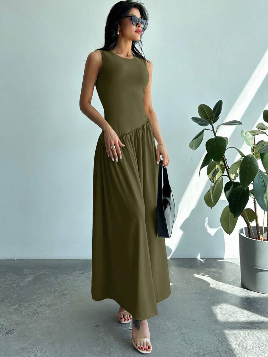 Vestido Longo Sem Mangas Marrom Escuro - Belle Lily