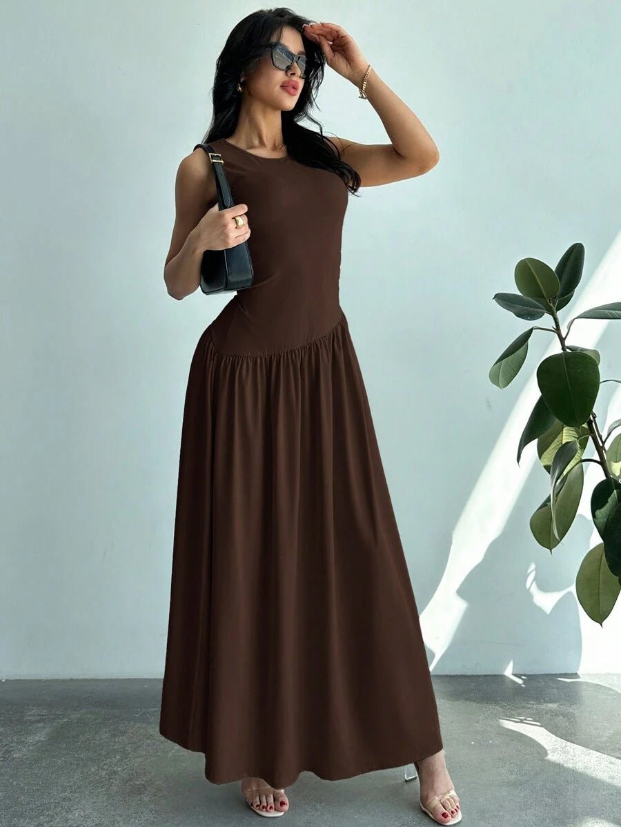 Vestido Longo Sem Mangas Marrom Escuro - Belle Lily